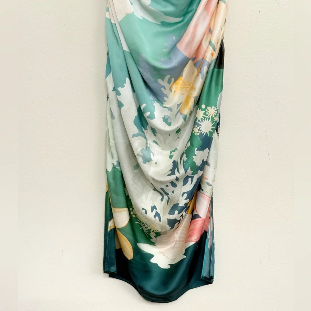 NWT Leo Lin Rachel Cowl Neck Silk Slip Dress Neptune Print in Sea Grass Size 12 - Picture 8 of 16